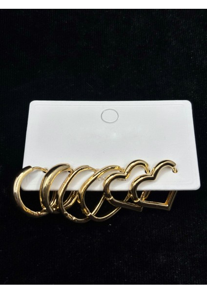 Xupıng Jewelry Altın Kaplama 6’lı Halka ve Kalp Küpe Seti