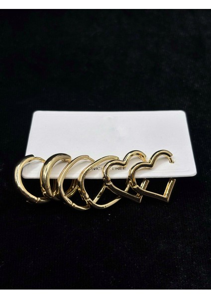 Xupıng Jewelry Altın Kaplama 6’lı Halka ve Kalp Küpe Seti