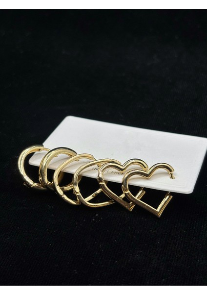 Xupıng Jewelry Altın Kaplama 6’lı Halka ve Kalp Küpe Seti