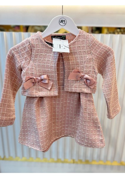 Şanel Kumaş Pembe Fiyonk Detaylı Ceketli Elbise