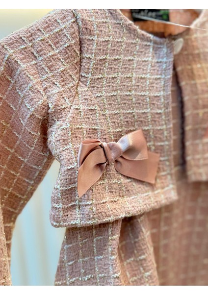 Şanel Kumaş Pembe Fiyonk Detaylı Ceketli Elbise fiyatları