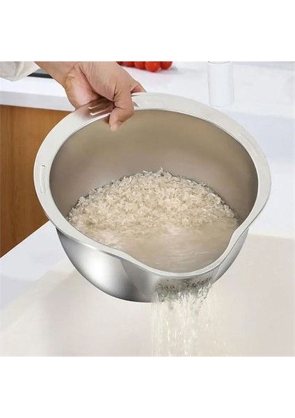 Inox Süzgeç Pirinç Makarna Salata Süzgeci 304 Paslanmaz Çelik 2 Adet