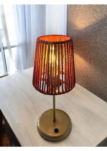 Lyris - Makrome Ipli Mini Abajur Bordo (2 Metre Fişli Kablosu Dahil)