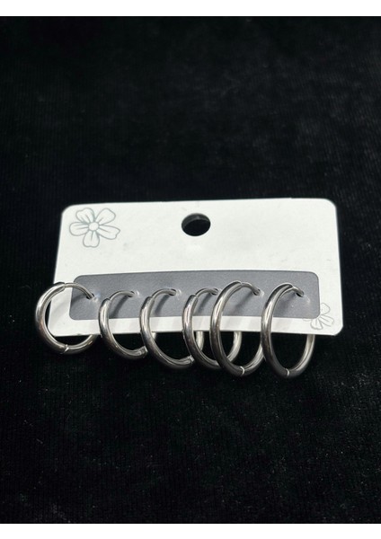 Xupıng Jewelry Gümüş Kaplama 6’lı Geometrik Halka Küpe Seti