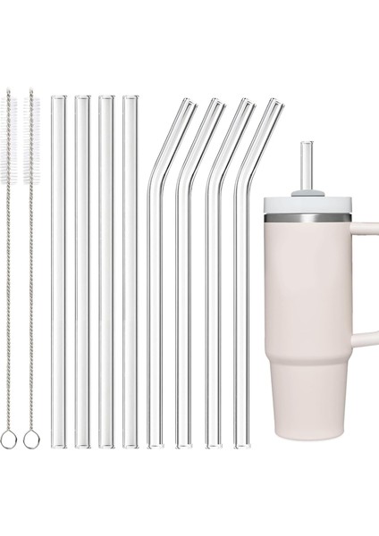 8 Li Cam Pipet, Stanley Adventure Quencher Seyahat Bardakları Için 31 cm Uzunluğunda Cam Pipetler Ve 2 Adet Fırça Tekrar kullanılabilir, Cam malzemeden yapılmıştır.