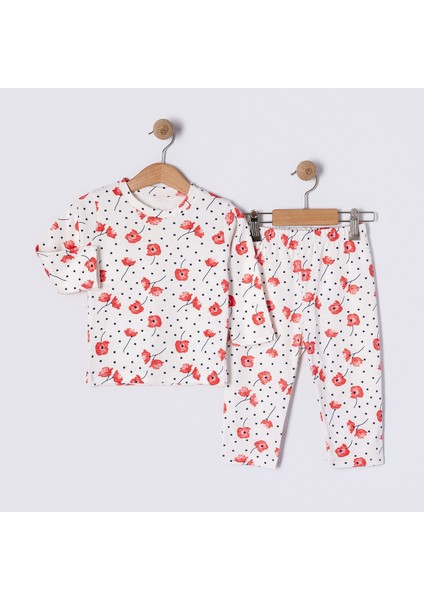 Çiçekli Kız Bebek Çocuk Hediyelik Pijama Takımı 0-3 Yaş