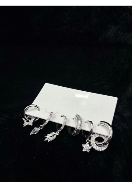 Xupıng Jewelry Taşlı Asimetrik Kombin Halka Küpe Seti modelleri