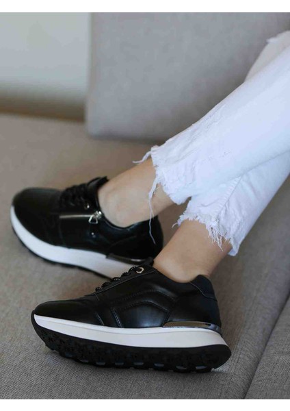 Lexi Siyah Kaymaz Taban Fermuar Detaylı Kadın Sneaker Ayakkabı modelleri
