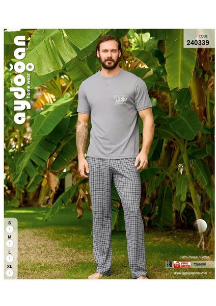 Erkek Gri Pamuklu Penye Kısa Kollu Pijama Takımı 240339 fiyatları