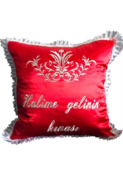 Kişiye Özel Saten Kına Yastığı Kırmızı 40X40 cm
