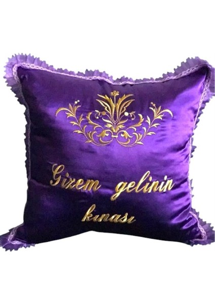 Kişiye Özel Saten Gelin Yastığı Mor 40X40 cm