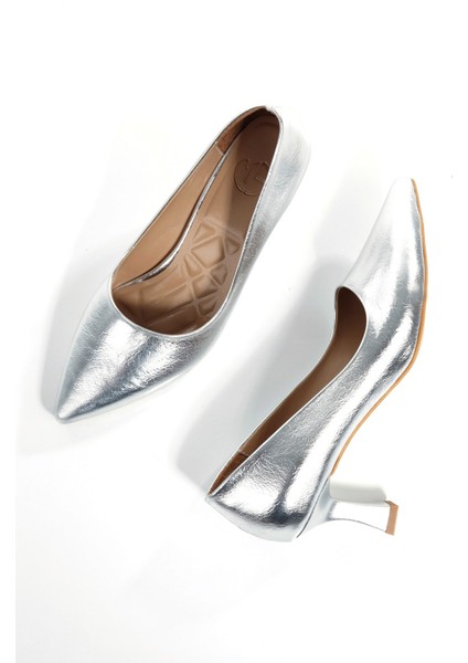 Kandy Gümüş Abiye Ayakkabı Kısa Topuklu Stiletto fiyatları
