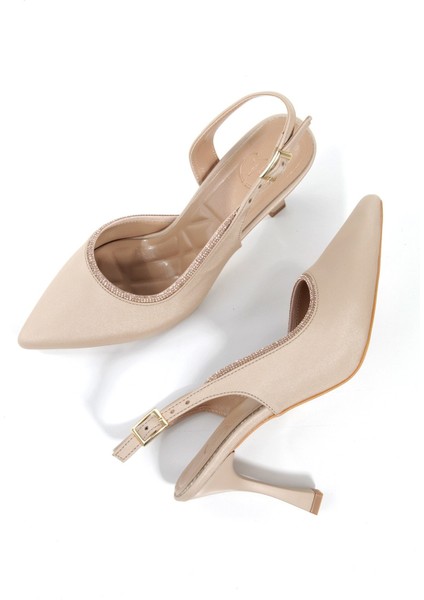 Tonnyy Ten Rengi Taşlı Stiletto Yanı Açık Topuklu Abiye Ayakkabı fiyatları