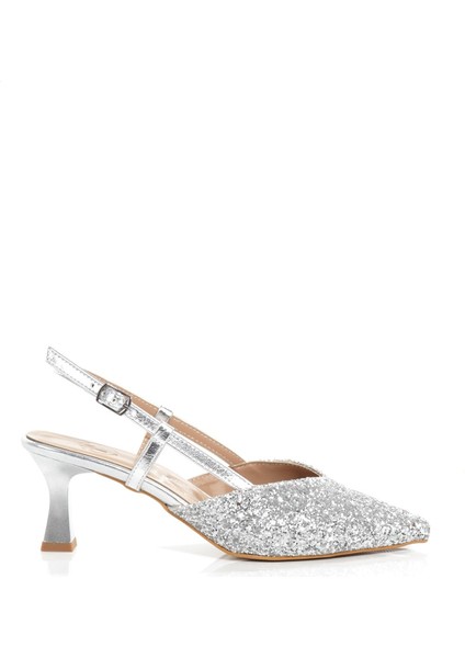 Paris S Gümüş Cam Kırığı Abiye Ayakkabı Kısa Topuklu Stiletto fırsatları