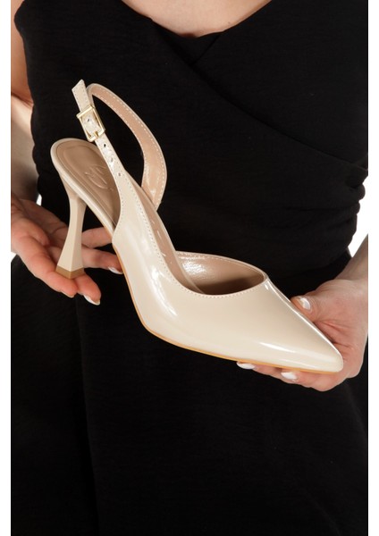 Konnyy Ten Rugan Stiletto Arkası Açık Asimetrik Topuklu Ayakkabı modelleri