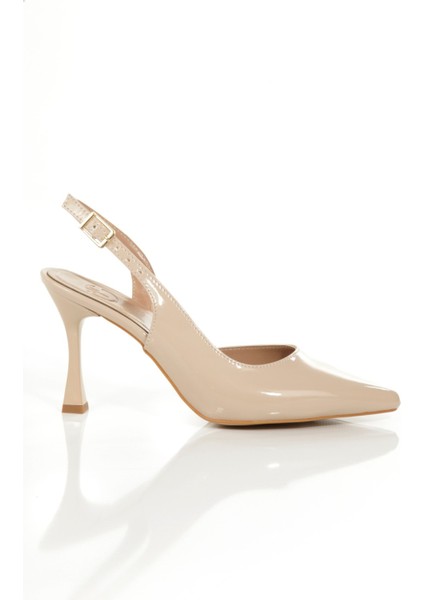 Konnyy Ten Rugan Stiletto Arkası Açık Asimetrik Topuklu Ayakkabı fırsatları