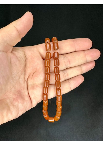 Çubuk Kehribar Tesbih Kahverengi Renk Kapsül Kesim 11 mm x 7 mm T-542