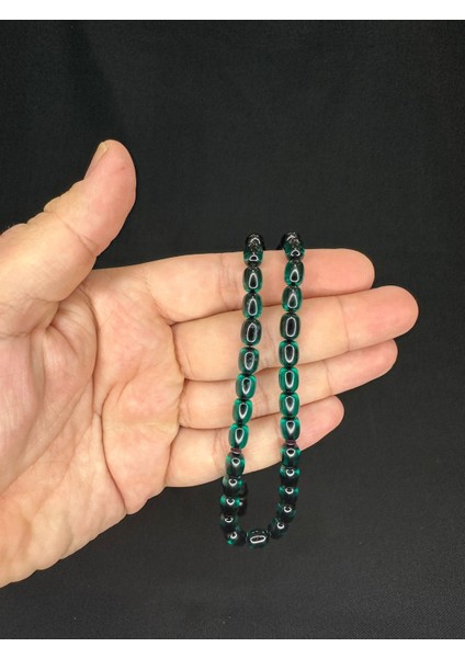 Ateş Kehribar Tesbih Kapsül Kesim Yeşil Bürokrat Boy 8 mm x 6,5 mm T-561