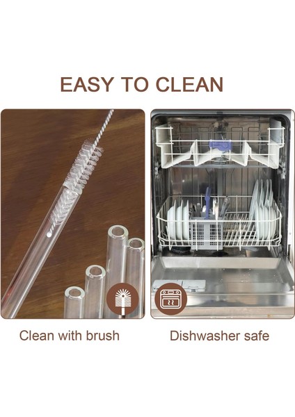 4 Lü Cam Pipet, Stanley Adventure Quencher Seyahat Bardakları Için 31 cm Uzunluğunda Cam Pipetler (4 Adet Eğimli ve 1 Temizleme Fırçası)