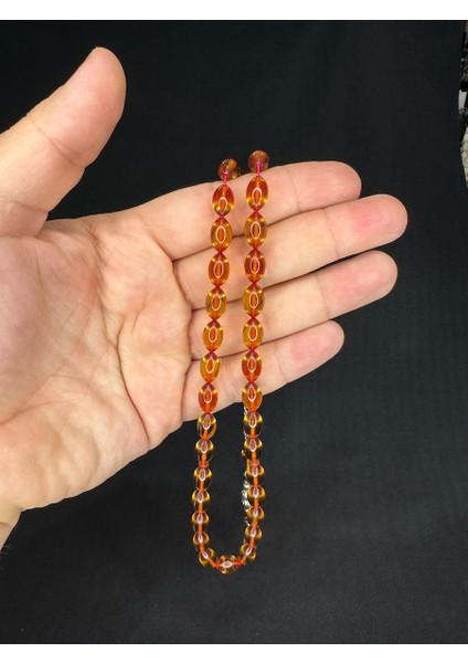 Ateş Kehribar Tesbih Bal Renkli Arpa Kesim 11 mmX7 mm T-643
