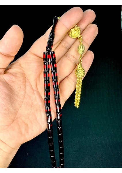 Sürmeli Uçak Camı Tesbih Kırmızı Siyah Renkli Kesme Kesim T-754