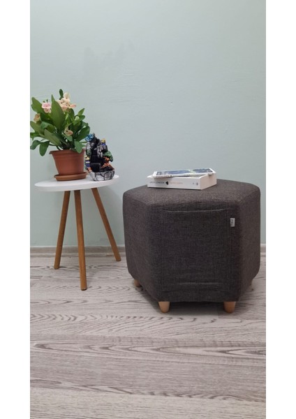 Ahşap Ayaklı Keten Kumaş Altıgen Puf&bench Koltuk/tabure