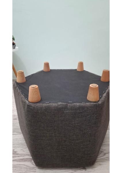 Ahşap Ayaklı Keten Kumaş Altıgen Puf&bench Koltuk/tabure