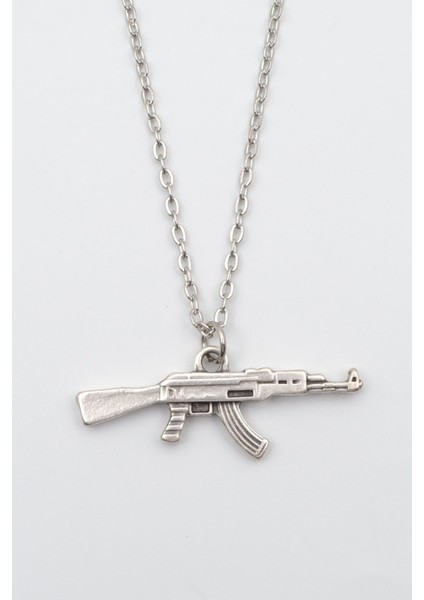 Pubg Keleş Ak-47 Kalaşnikof Zincir Kolye - Gümüş Kaplama - Erkek Kadın Kolye - KOD:1051