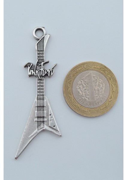 Pink Floyd Elektro Gitar Gümüş Kaplama Deri İp Kolye