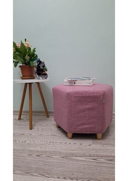 Ahşap Ayaklı Keten Kumaş Altıgen Puf&bench Koltuk/tabure