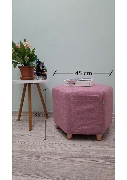 Ahşap Ayaklı Keten Kumaş Altıgen Puf&bench Koltuk/tabure