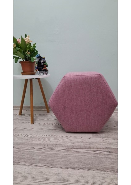 Ahşap Ayaklı Keten Kumaş Altıgen Puf&bench Koltuk/tabure