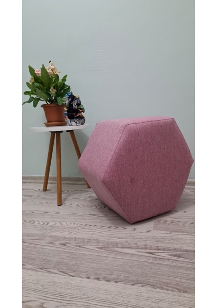 Ahşap Ayaklı Keten Kumaş Altıgen Puf&bench Koltuk/tabure