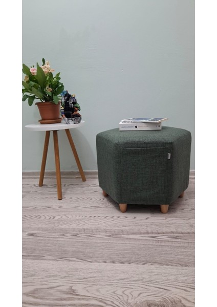 Ahşap Ayaklı Keten Kumaş Altıgen Puf&bench Koltuk/tabure