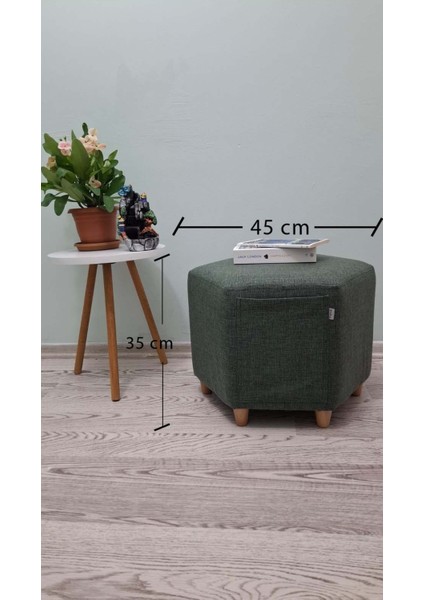Ahşap Ayaklı Keten Kumaş Altıgen Puf&bench Koltuk/tabure
