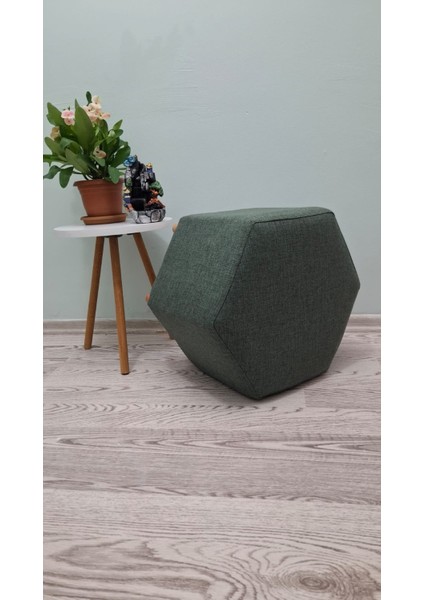 Ahşap Ayaklı Keten Kumaş Altıgen Puf&bench Koltuk/tabure