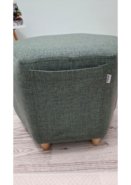 Ahşap Ayaklı Keten Kumaş Altıgen Puf&bench Koltuk/tabure