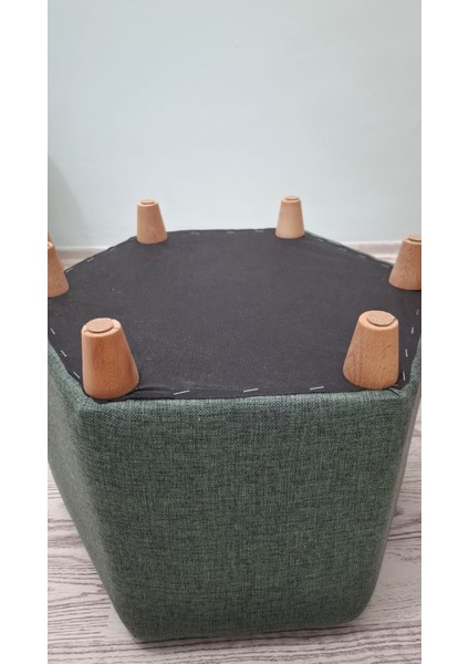 Ahşap Ayaklı Keten Kumaş Altıgen Puf&bench Koltuk/tabure