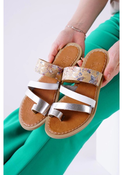 Minne Beyaz Şeritli Cilt Terlik modelleri