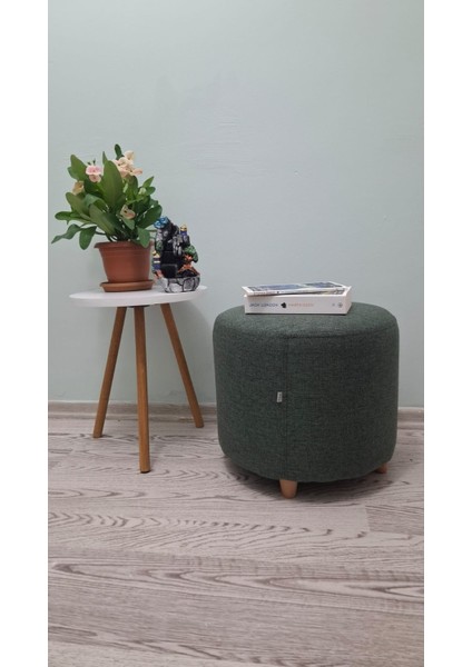 Ahşap Ayaklı Keten Kumaş Yuvarlak Puf&bench Koltuk/tabure