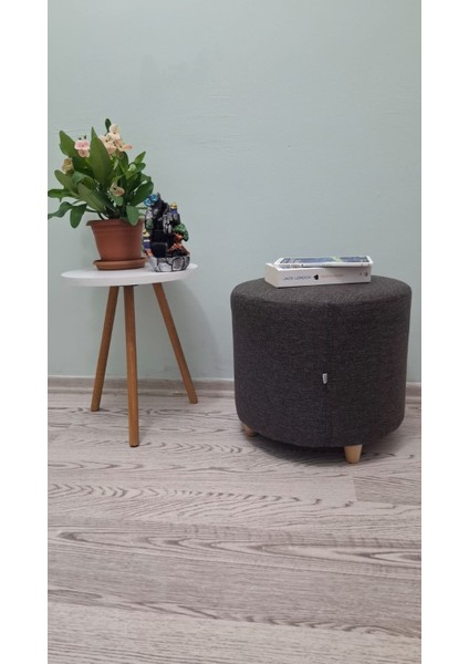 Ahşap Ayaklı Keten Kumaş Yuvarlak Puf&bench Koltuk/tabure