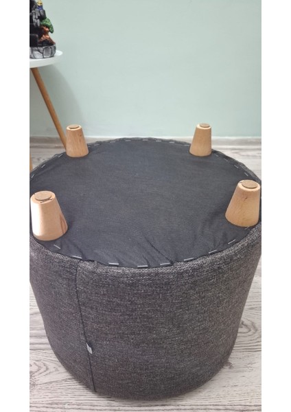 Ahşap Ayaklı Keten Kumaş Yuvarlak Puf&bench Koltuk/tabure