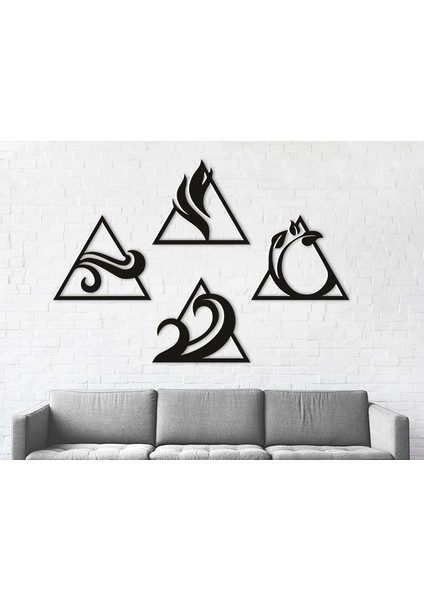4'lü Dört Element Temalı Dekoratif Duvar Panosu - Şık ve Modern Tasarım 3D (20 cm )