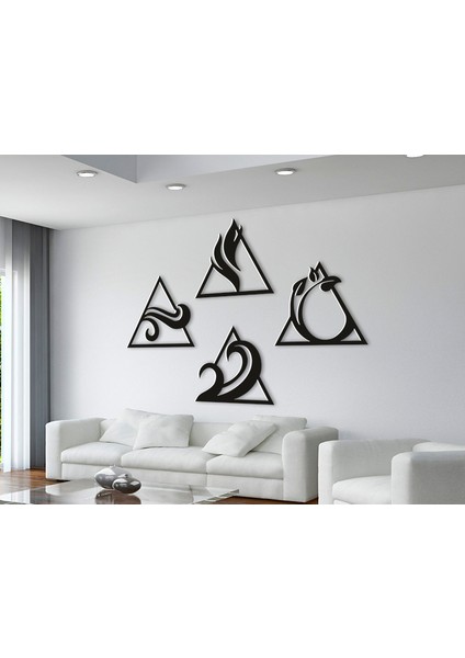 4'lü Dört Element Temalı Dekoratif Duvar Panosu - Şık ve Modern Tasarım 3D (20 cm )