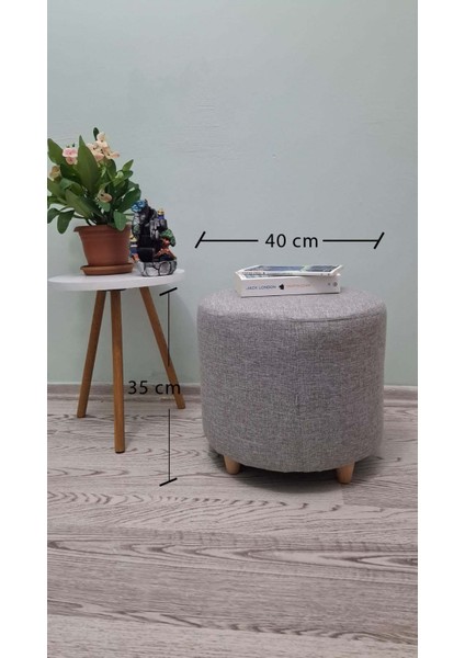 Ahşap Ayaklı Keten Kumaş Yuvarlak Puf&bench Koltuk/tabure