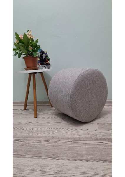 Ahşap Ayaklı Keten Kumaş Yuvarlak Puf&bench Koltuk/tabure