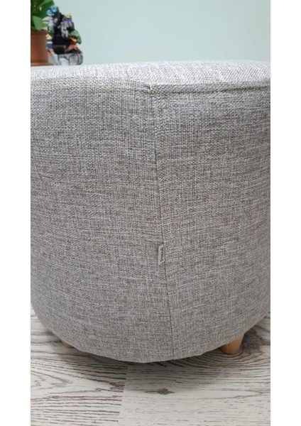 Ahşap Ayaklı Keten Kumaş Yuvarlak Puf&bench Koltuk/tabure