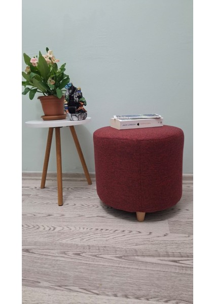 Ahşap Ayaklı Keten Kumaş Yuvarlak Puf&bench Koltuk/tabure