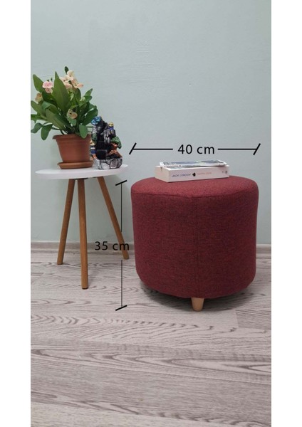 Ahşap Ayaklı Keten Kumaş Yuvarlak Puf&bench Koltuk/tabure