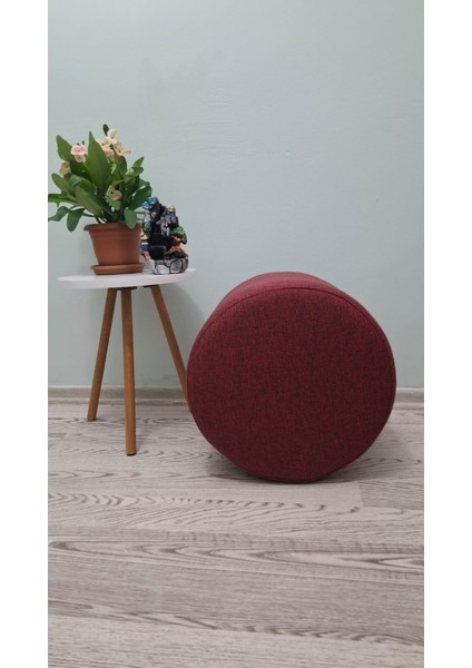 Ahşap Ayaklı Keten Kumaş Yuvarlak Puf&bench Koltuk/tabure